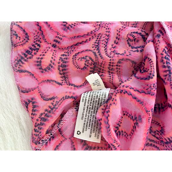 NWT Wild Fable Pink Geometric Print Tie Front Long Sleeve Chiffon Top Size Small - Picture 12 of 14